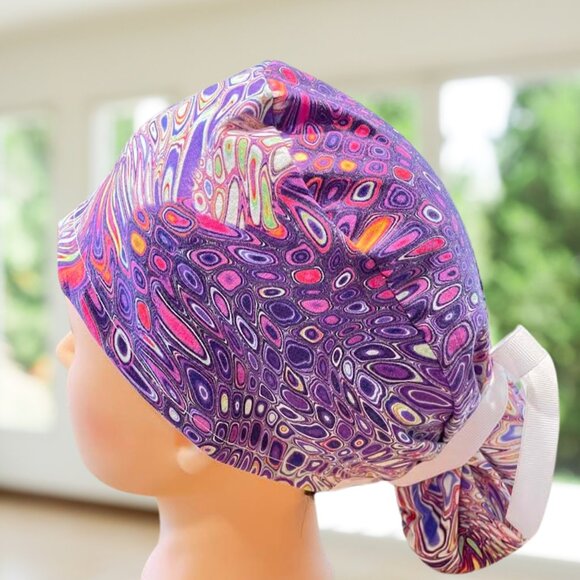 Purple Baltic~ Ponytail Scrub Cap, Surgical Hat, OR, CNA, MD, NP, Vet, Gift - Picture 3 of 4